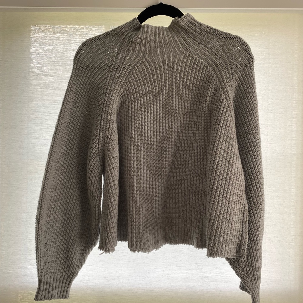 Light Grey Mock Neck Balloon Sleeve Knit Sweater
